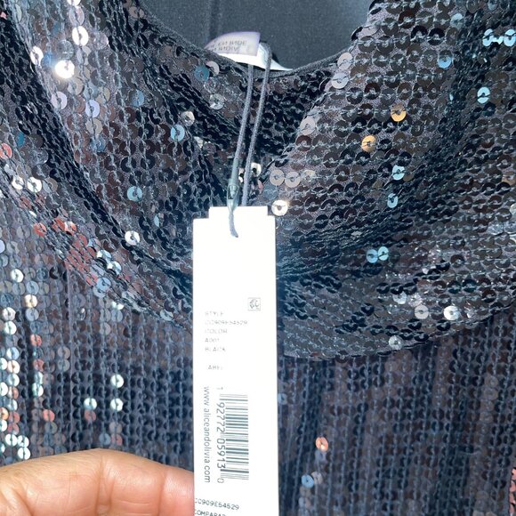 Alice Olivia Womens Dress Size 6 Black Kamryn Sequin Cowl Back Mini New - Picture 7 of 9
